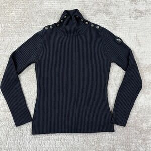 Marina Yachting Archivio Black Cable Knit Fisherman Sweater Button Shoulder
